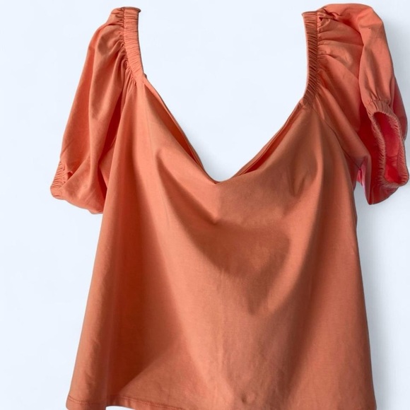 EloquiII Orange of the shoulder Puffy Sleeves crop top 18/20 Designer - Picture 1 of 5